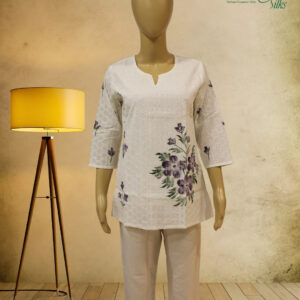 White with Floral Painting Short Kurti