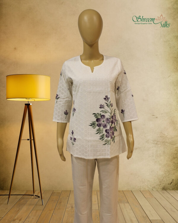 White with Floral Painting Short Kurti