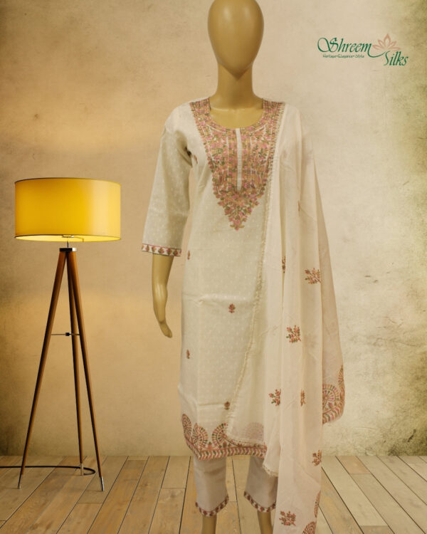 Cream with Multicolor Kashmiri Embroidery Kurta Set - Image 2