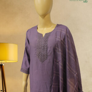 Purple with Thread work on Neckline Kurta Set