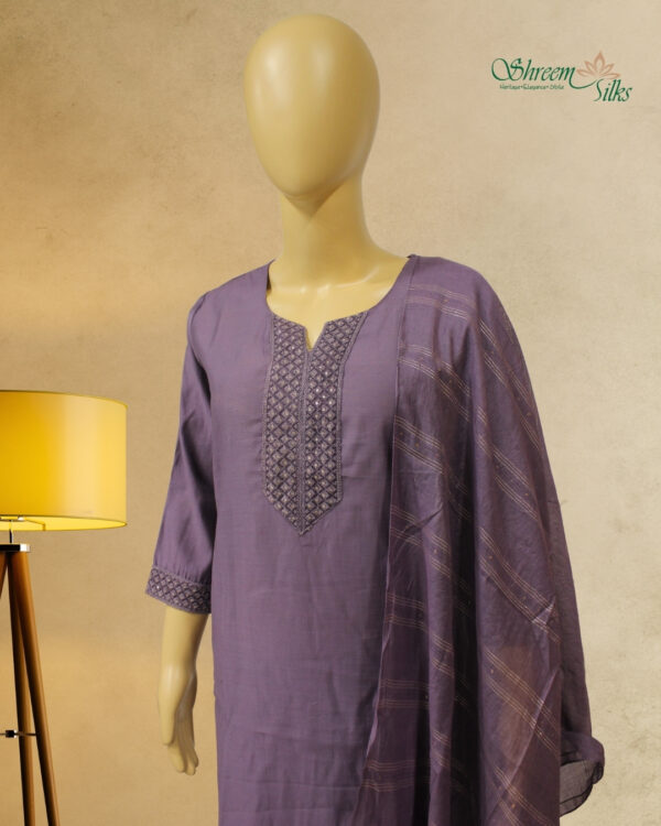 Purple with Thread work on Neckline Kurta Set