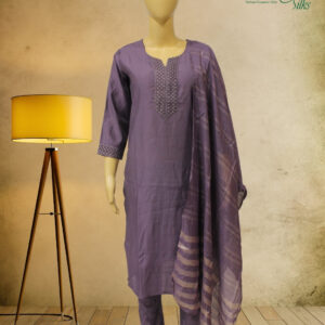 Alternative view of Purple with Thread work on Neckline Kurta Set