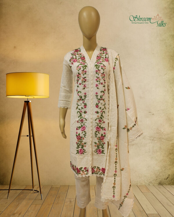 Off White with Multicolor Embroidery & Sequence work Kurta Set