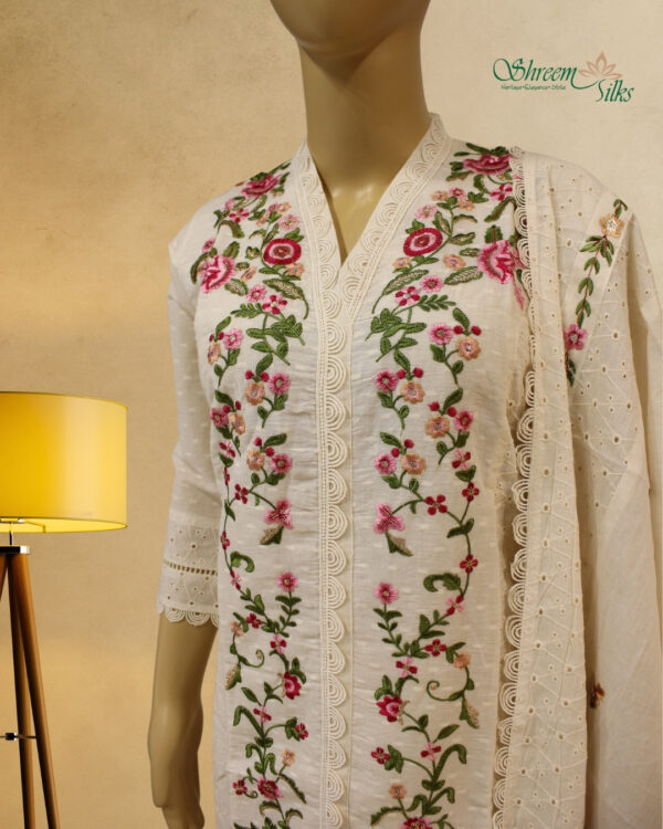 Off White with Multicolor Embroidery & Sequence work Kurta Set - Image 2