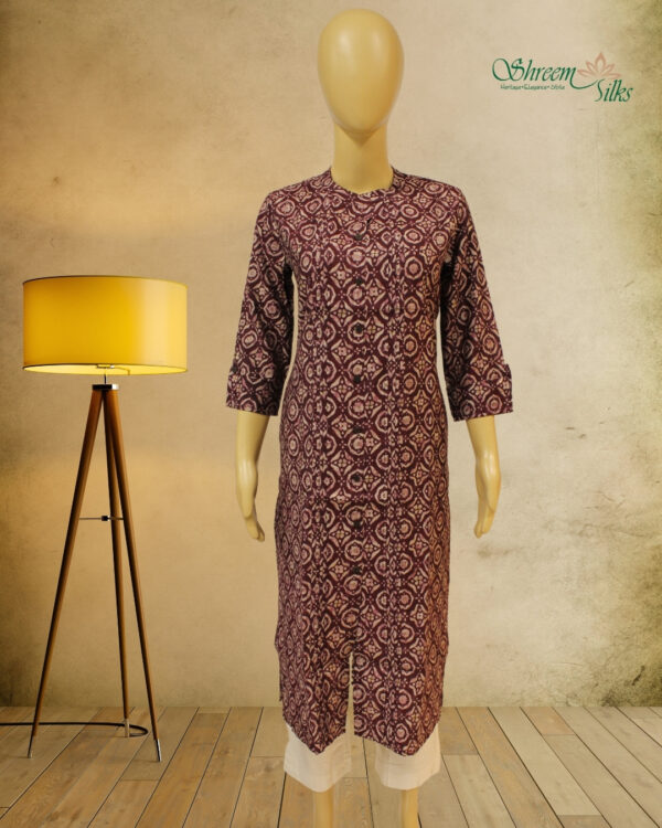 Wine with Beige Ajrakh Prints Kurta