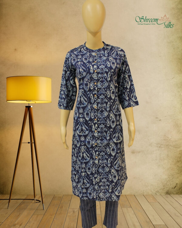 Indigo with White Ikkat Prints Cord Set