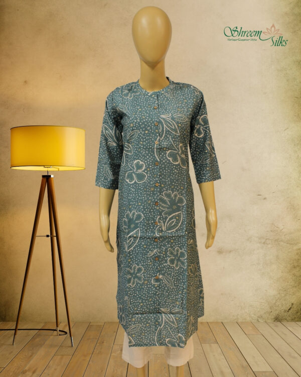Teal Green with Cream Prints Kurta