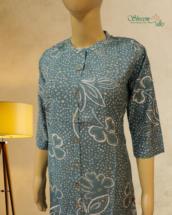 Teal Green with Cream Prints Kurta - Image 2