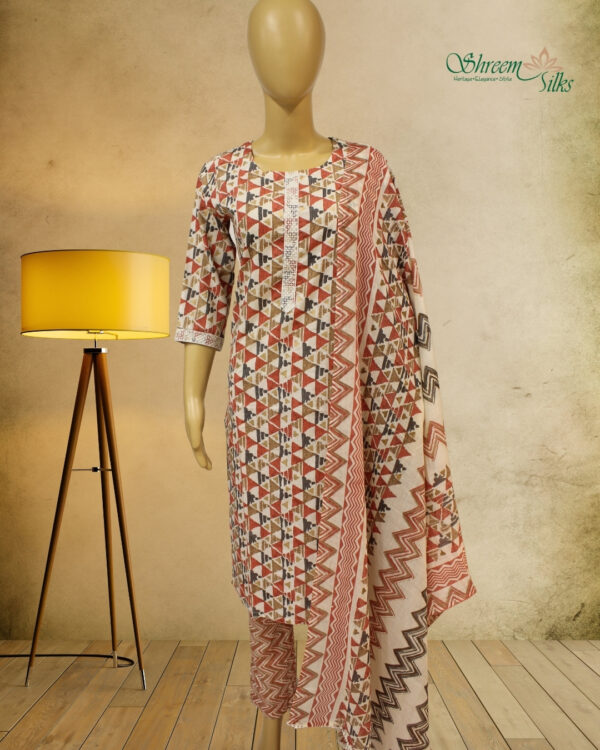 Cream with Multicolor Geometric Prints Kurta Set - Image 2