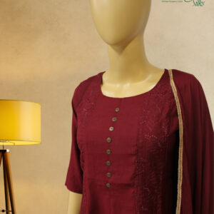 Maroon Embroidered Anarkali Kurta Set