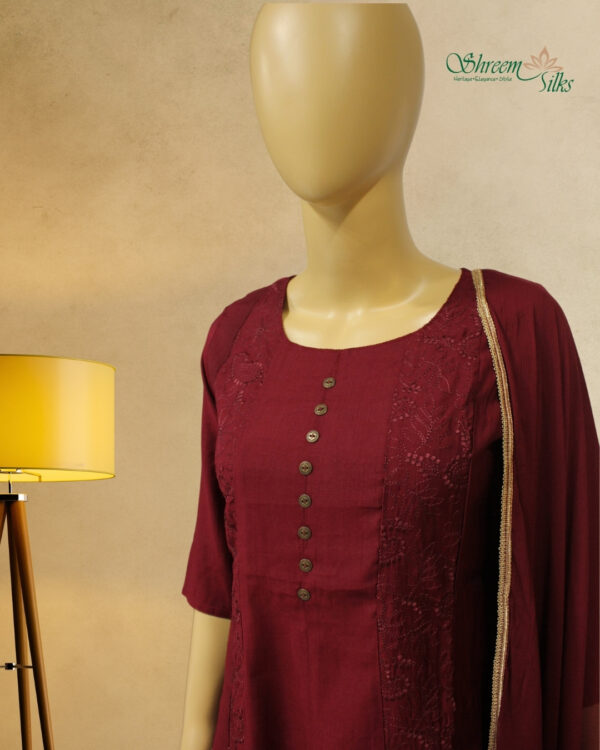 Maroon Embroidered Anarkali Kurta Set
