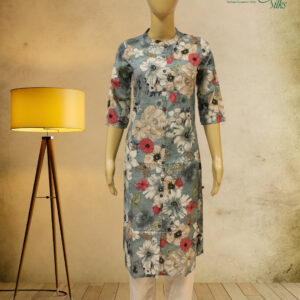 Grey with Multicolor Floral Prints A-line Kurta