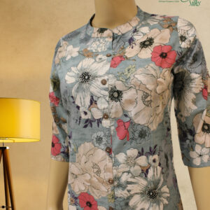 Alternative view of Grey with Multicolor Floral Prints A-line Kurta