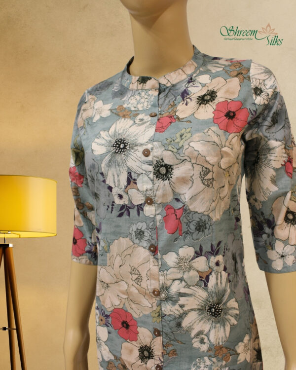 Grey with Multicolor Floral Prints A-line Kurta - Image 2