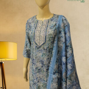 Blue & Green Printed A-line Kurta Set