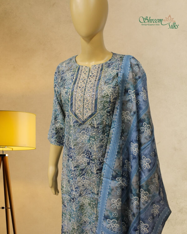 Blue & Green Printed A-line Kurta Set