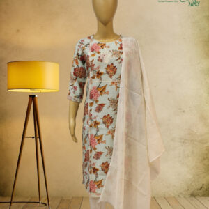 Alternative view of Light Blue with Floral Prints & Thread Embroidery with Sequence Kurta Set