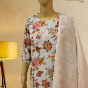Light Blue with Floral Prints & Thread Embroidery with Sequence Kurta Set