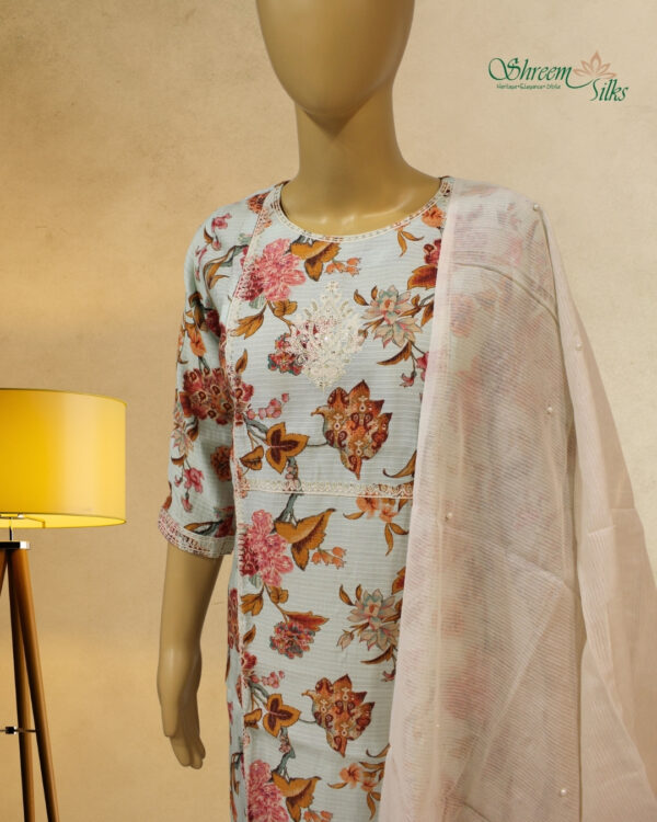 Light Blue with Floral Prints & Thread Embroidery with Sequence Kurta Set