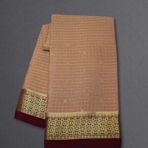 Alternative view of Checks with Small Floral and Peacock Motifs Pure Mysore Crepe Silk Saree