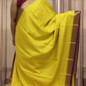 Checks with Small Floral and Peacock Motifs Pure Mysore Crepe Silk Saree