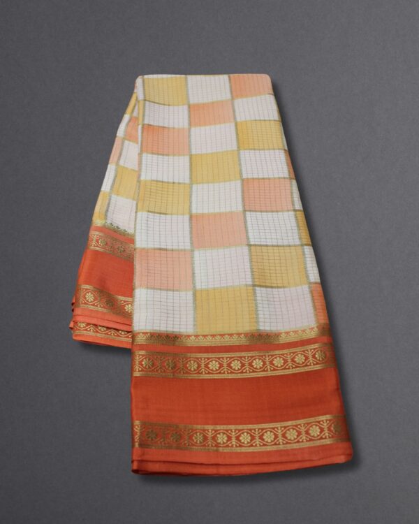 Multi Checks Rangkat with Rich Pallu Pure Mysore Crepe Silk Saree - Image 3