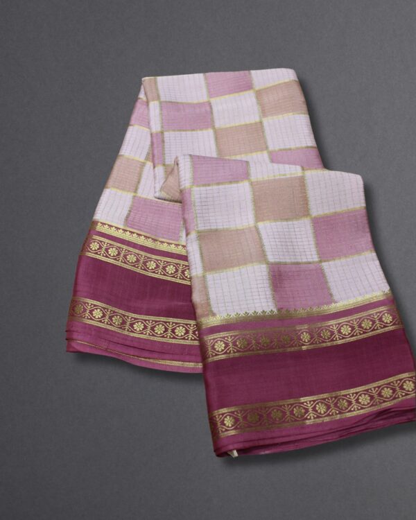 Multi Checks Rangkat with Rich Pallu Pure Mysore Crepe Silk Saree - Image 5