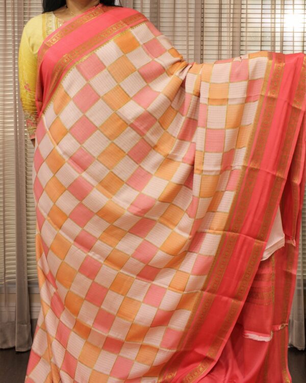 Multi Checks Rangkat with Rich Pallu Pure Mysore Crepe Silk Saree