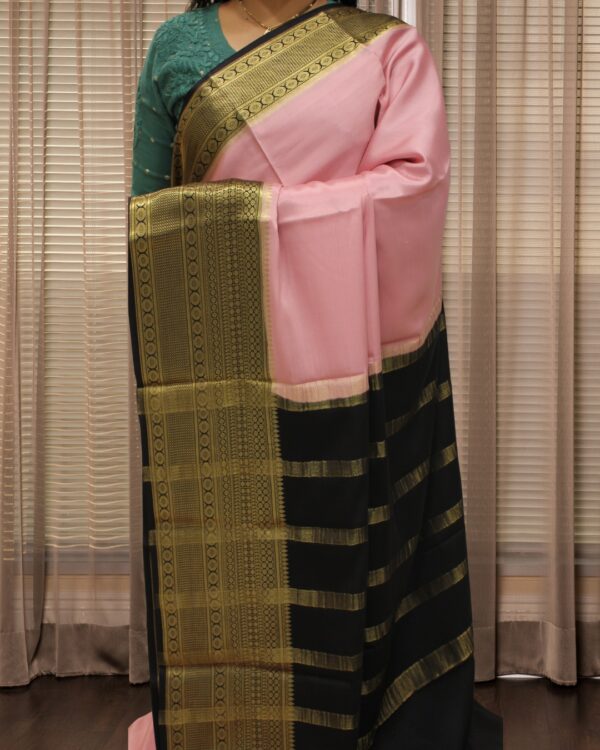 Plain with Kanchi Border Pure Mysore Crepe Silk Saree - Image 3