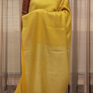 Mustard with Zari Woven Vertical Lines Pure Banaras Crepe Saree