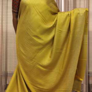 Alternative view of Mustard with Zari Woven Vertical Lines Pure Banaras Crepe Saree