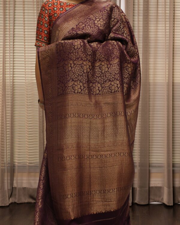Purple Brocade Pure Banaras Crepe Saree - Image 2