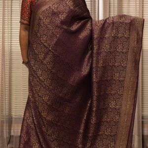 Purple Brocade Pure Banaras Crepe Saree