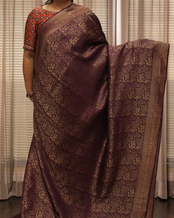 Purple Brocade Pure Banaras Crepe Saree