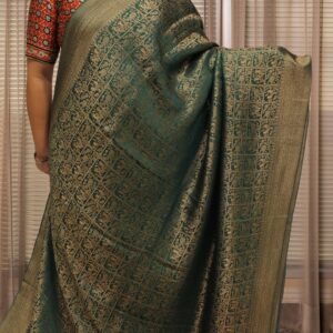 Alternative view of Zari Woven Checks with Birds & Floral Brocade Pure Banaras Crepe Saree
