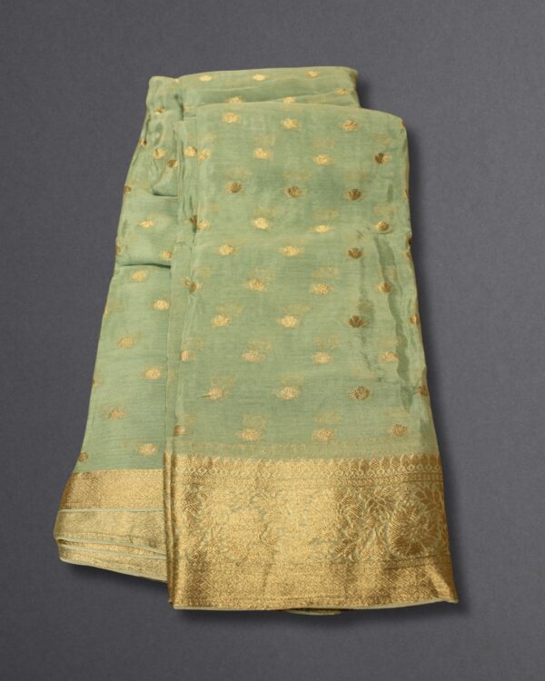 Zari Woven Small Motifs Chinon Banaras Saree - Image 2