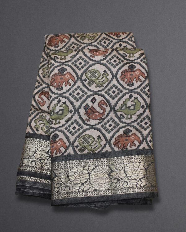 Ikkat Prints with Zari Woven Border Fancy Saree - Image 2