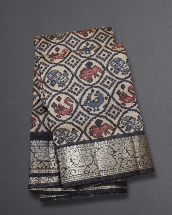 Ikkat Prints with Zari Woven Border Fancy Saree - Image 3