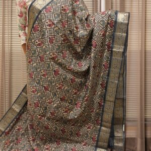 Ikkat Prints with Zari Woven Border Fancy Saree