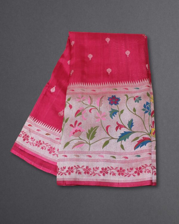 Zari Woven Buttas Tussar Paithani Saree - Image 3