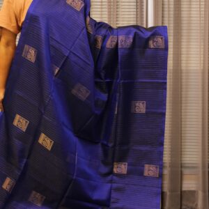 Alternative view of Zari Woven Horizontal Lines with Peacock Motifs Pure Handloom Kanchi Soft Silk Saree