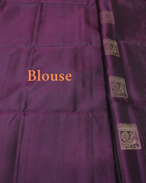 Zari Woven Horizontal Lines with Peacock Motifs Pure Handloom Kanchi Soft Silk Saree - Image 6