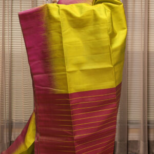 Alternative view of Mustard and Magenta Pure Handloom Kanchi Soft Silk Saree