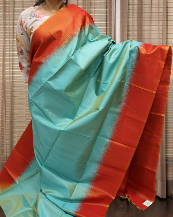Rama Green and Orange Pure Handloom Kanchi Soft Silk Saree
