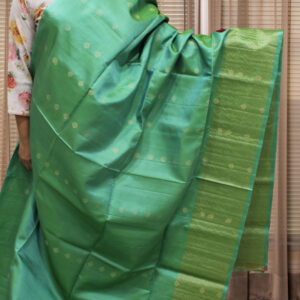 Teal Green with Floral Motifs Pure Handloom Kanchi Soft Silk Saree