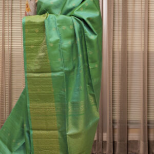Alternative view of Teal Green with Floral Motifs Pure Handloom Kanchi Soft Silk Saree
