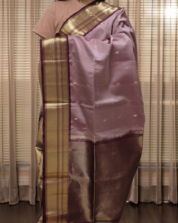 Zari Woven Peacock Motifs with Kanchi Border Pure Handloom Kanchi Soft Silk Saree - Image 4