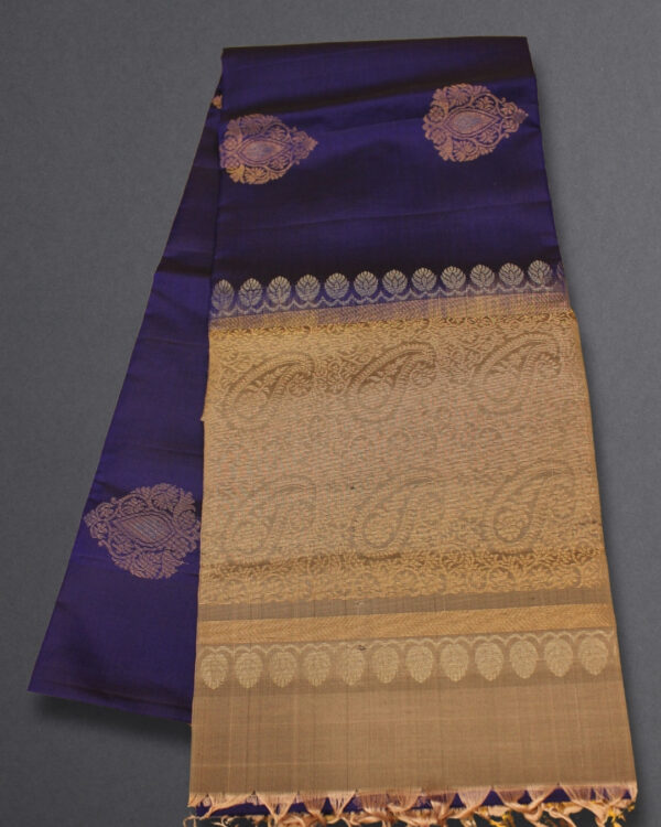 Zari Woven Big Motifs with Tissue Border Pure Handloom Kanchi Soft Silk Saree - Image 4