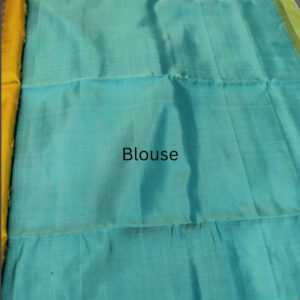 Alternative view of Mustard and Teal Green with small Motifs Pure Handloom Kanchi Soft Silk Saree