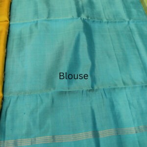 Alternative view of Beige and Ananda Blue with Tissue Border Pure Handloom Kanchi Soft Silk Saree